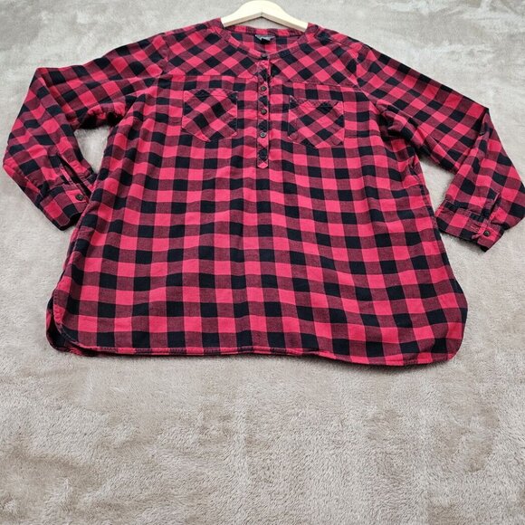 Eddie Bauer Henley Shirt Women's XXL Red Black Buffalo Plaid Long Sleeve Outdoor - Picture 8 of 10